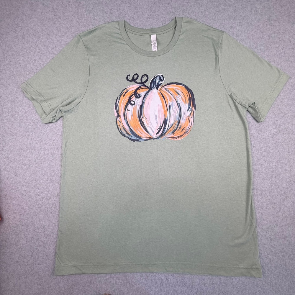 Bella Canvas Pumpkin Graphic T-Shirt XL Sage Green Short Sleeve Fall Tee